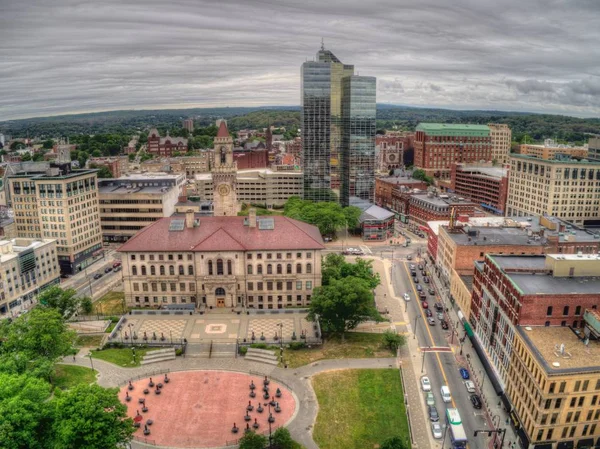 Letecká Drone Pohled Worcester Massachusetts Zamračený Den — Stock fotografie