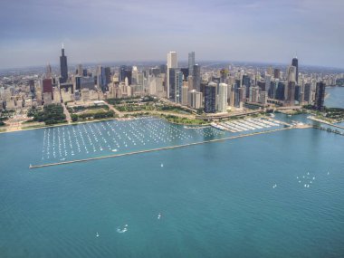 Chicago Michigan Gölü üzerinde hava dron görünümü