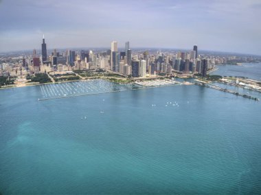 Chicago Michigan Gölü üzerinde hava dron görünümü
