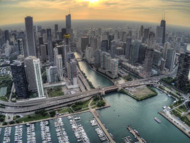 Chicago Michigan Gölü üzerinde hava dron görünümü