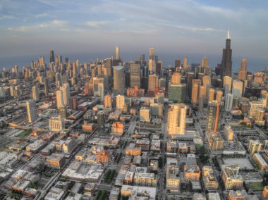 Chicago Michigan Gölü üzerinde hava dron görünümü