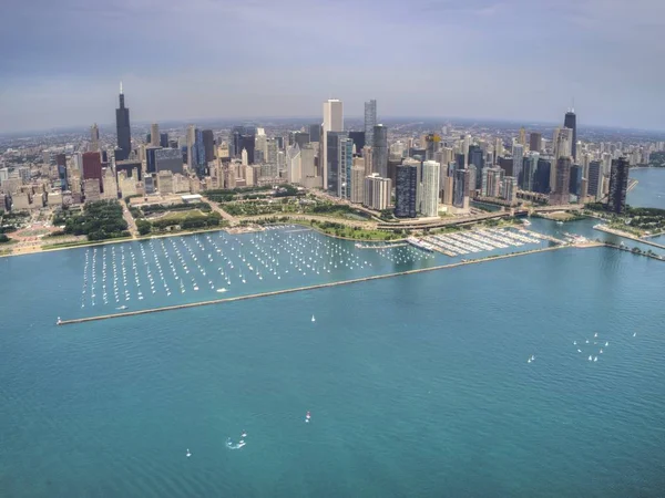 Antenowe Drone Widok Miasta Jeziorze Michigan Chicago — Zdjęcie stockowe