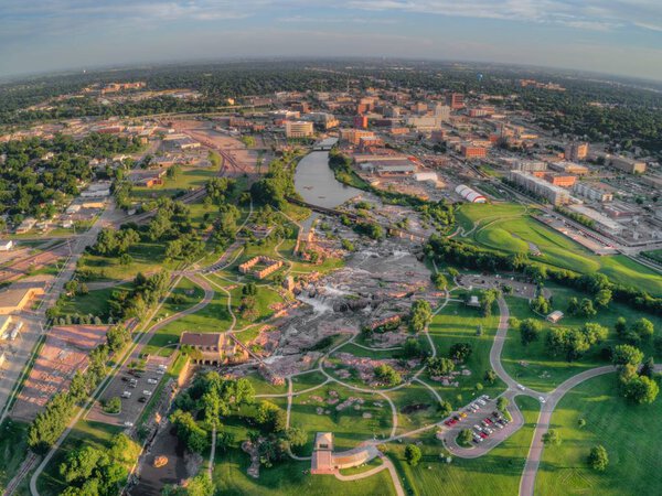 Summer Aerial View of Sioux Falls, The largest City in the State of South Dakota