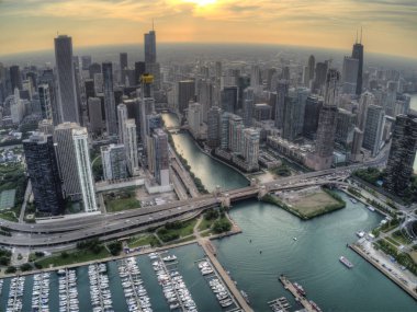 Chicago Michigan Gölü üzerinde hava dron görünümü