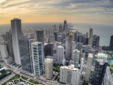 Chicago Michigan Gölü üzerinde hava dron görünümü