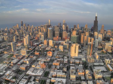 Chicago Michigan Gölü üzerinde hava dron görünümü