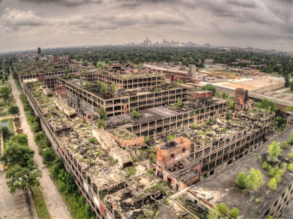 Luchtfoto Van Beroemde Verlaten Verpakkingsfabriek Detroit Stockfoto