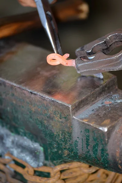 Blacksmith Works Tools His Smithy Hot Oven — Stock Photo, Image