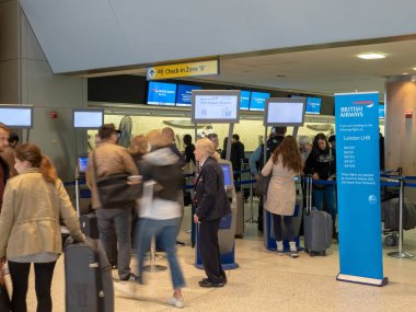 New York, Ny 19 Mayıs, 2018-deli bir British Airways iade terminal adlı göre seyahat etmek