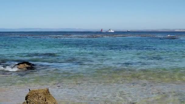 Fale rozbijają się małe kamienie na plaży ocean spokojny — Wideo stockowe