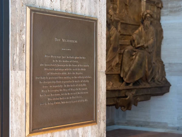 The visitation plaque story and mural at Cathedral Of Saint Mary Of The Assumption — Stock Photo, Image