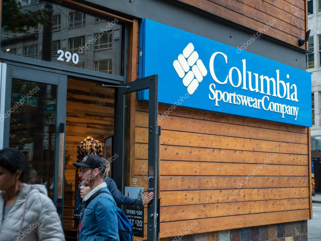 Seattle, WA AUGUST 26, 2018: Entrance to Columbia Sportsware Company sign outside store