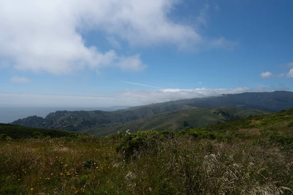 雲と自然と海側のトレイルの丘や茂み — ストック写真