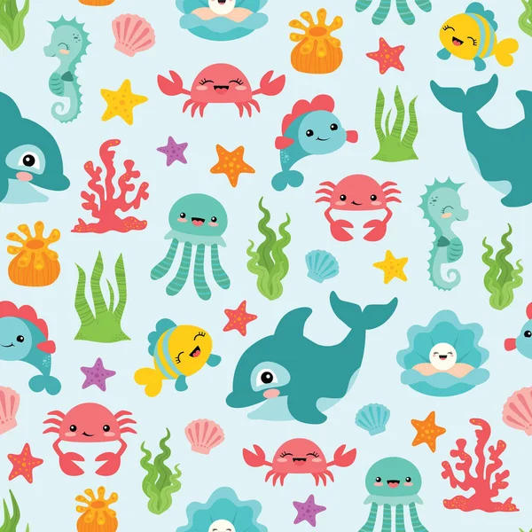 Vector Cute Sea Animals Seamless Pattern Background Perfect Fabric Scrapbooking — Stock Vector