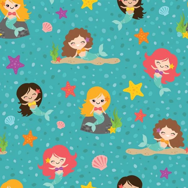 Vector Tal Mermaid Girls Seamless Pattern Background — стоковый вектор