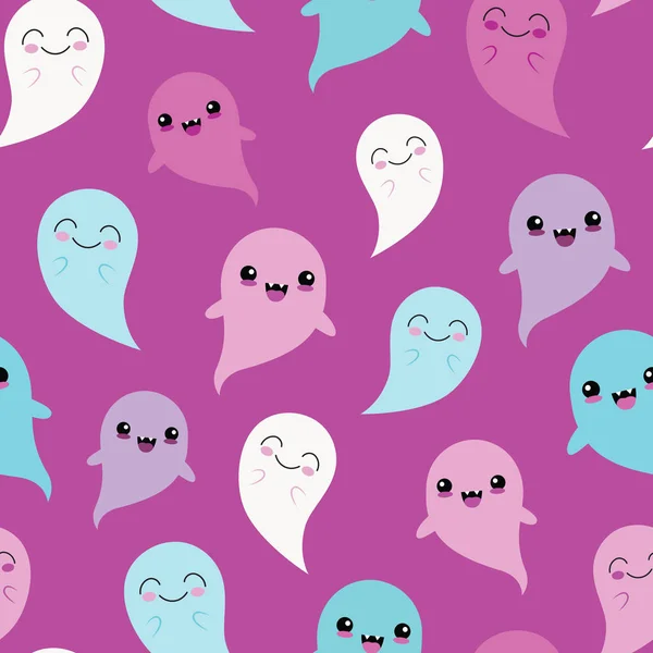 Vector Purple Blue Ghosts Seamless Pattern Background — Stock Vector