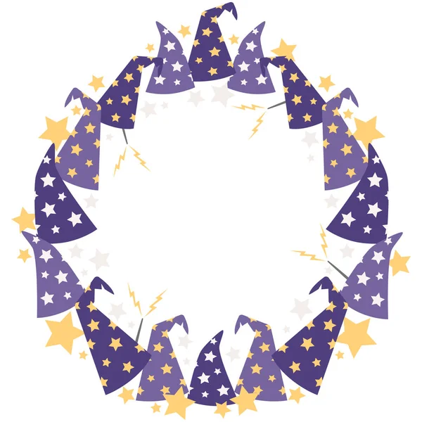 Vector Magical Starry Wizard Hats Circle Wreath — Stock Vector