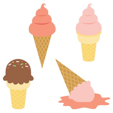 Çilekli çikolatalı çizimler vektör dondurma konileri