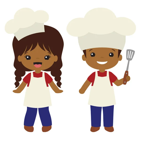 Vector People of Color Cookout Grill Cooks Boy and Girl Illustrations Stock Vector
