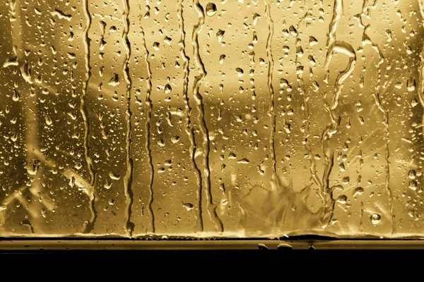 Háttér Esőcsepp Ablak Üveg Arany Vagy Sárga — Stock Fotó