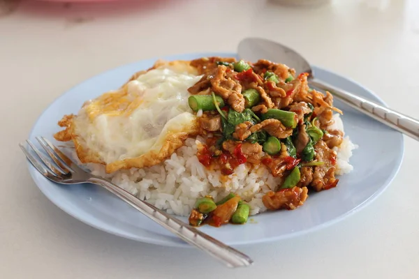 Kao Pad Kra Prao Thai Szó Fűszeres Ételek Chili Élelmiszer — Stock Fotó