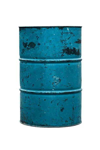 Barrel Oil Azul Velho Isolado Fundo Branco — Fotografia de Stock