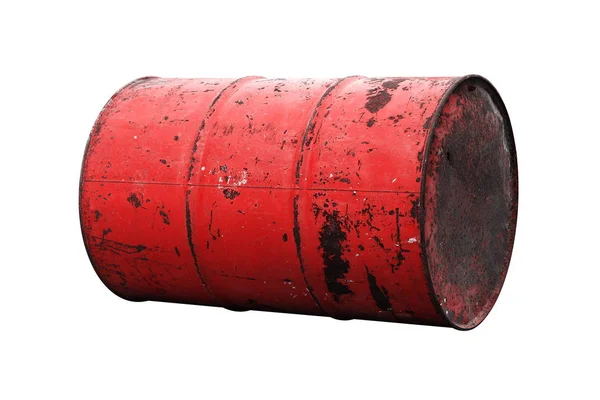 Barrel Oil Vermelho Velho Isolado Fundo Branco — Fotografia de Stock