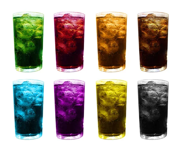 Água Cola Vidro Gelo Multi Cor Suco Frutas Colorido Misturado — Fotografia de Stock