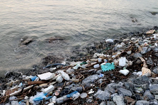 Residuos Junto Mar Basura Playa Contaminación Basura Río Residuos Tóxicos —  Fotos de Stock