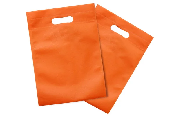 Оранжевые Мешки Эко Мешки Ткани Уменьшить Глобальное Потепление Пакеты Покупок — стоковое фото