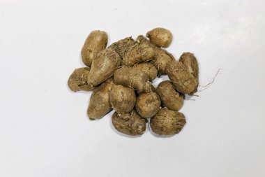 Dioscorea, Mun-NF'leri (Tay kelime), taze Dioscorea tuck, Dioscorea kaburgalar beyaz arka plan üzerinde kızamık fotoğraf izole kök