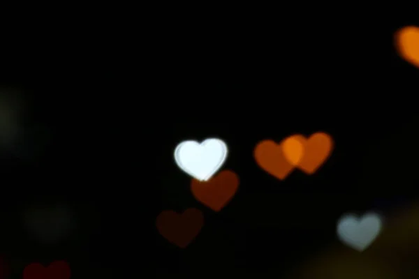 Colorful Heart Shaped Black Background Lighting Bokeh Decoration Night Backdrop — Stock Photo, Image