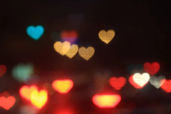 Valentines Colorido Forma Coração Fundo Preto Iluminação Bokeh Para Decoração — Fotografia de Stock