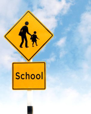 Okul trafik işaretleri, kolej okul plaka işareti gökyüzü arka plan üzerinde