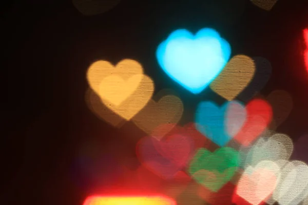 Valentines Barevné Tvaru Srdce Černém Pozadí Bokeh Osvětlení Pro Výzdobu — Stock fotografie