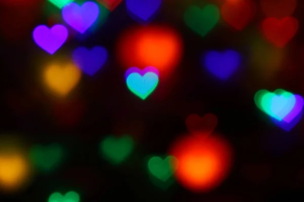 Valentines Barevné Srdce Formoval Bokeh Černém Pozadí Bokeh Osvětlení Pro — Stock fotografie