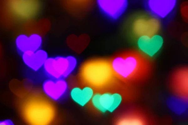 Valentinstag Bunt Herzförmige Bokeh Auf Schwarzem Hintergrund Beleuchtung Bokeh Für — Stockfoto