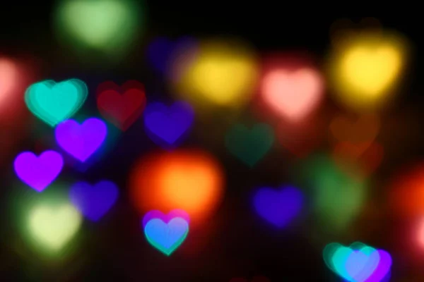 Valentinstag Bunt Herzförmige Bokeh Auf Schwarzem Hintergrund Beleuchtung Bokeh Für — Stockfoto