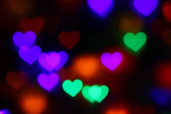 Valentinstag Bunt Herzförmige Bokeh Auf Schwarzem Hintergrund Beleuchtung Bokeh Für — Stockfoto