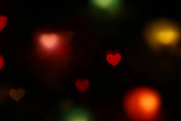 Valentines Barevné Srdce Formoval Bokeh Černém Pozadí Bokeh Osvětlení Pro — Stock fotografie