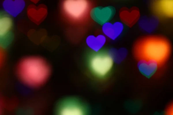 Valentine Bokeh Colorido Forma Coração Fundo Preto Iluminação Bokeh Para — Fotografia de Stock