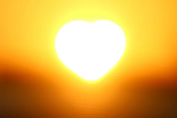 Sunset Sun Heart Shape Blurred Background Soft Orange Gold Yellow — Stock Photo, Image