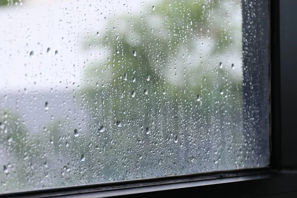 Eau Pluie Fraîche Sur Verre Fenêtre Surface Saison Des Pluies — Photo