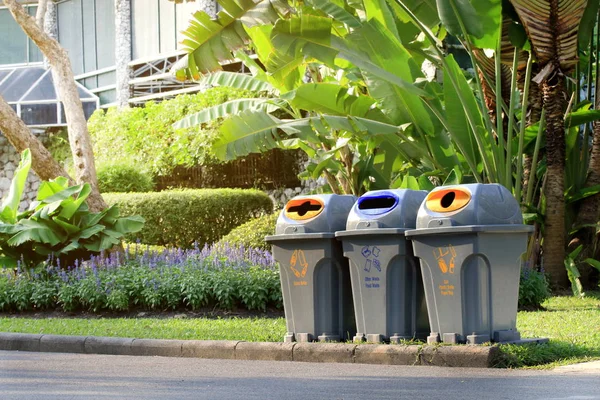 bin, trashcan, plastic waste bin clear trash sideways walk at garden public, bin waste, plastic bin garbage