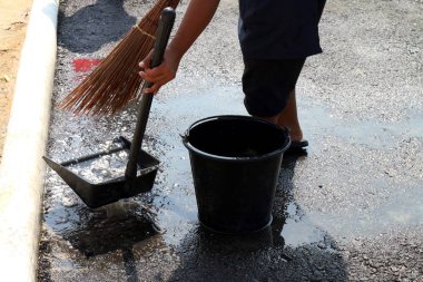 people are sweeping dirty water at ground streets, cleaner floor, housemaid, housekeeper, homemaker, maidservant, maid clipart