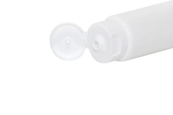 Tube Blanc Capuchon Ouvert Plastique Tube Plastique Mousse Crème Blanche — Photo