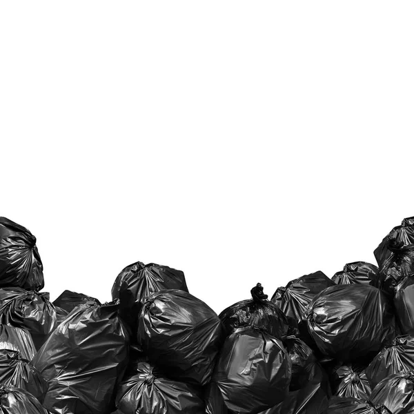 Pile Garbage Bag Black Isolated White Background Copy Space Banner — Stock Photo, Image