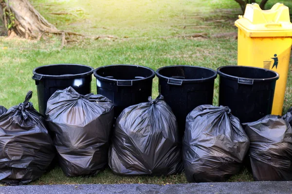 Waste Garbage Black Bag Bin Pile Bin Trash Junk Dirt — Stock Photo, Image