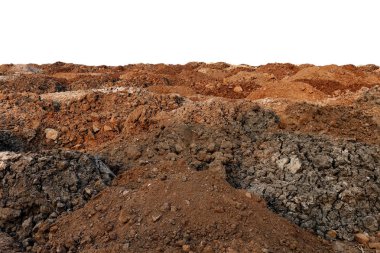 toprak zeminde pek çok kazık, tarım, tarım alanı toprak inşaat ev, beyaz arka plan üzerinde izole toprak toprak