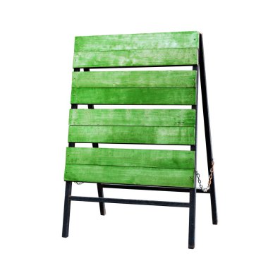 Ahşap sopa işareti paneli, boş boş kopya metin mesajı dükkanı dekorasyonu için döşeme, ahşap tabela (beyaz arka plan üzerinde izole ayakta ahşap yeşil tabela)